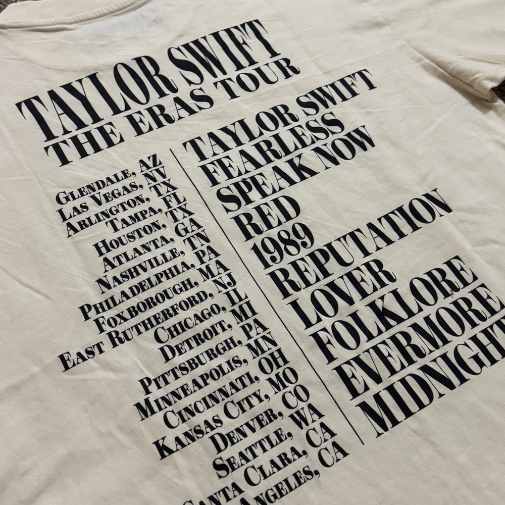 NEW Taylor Swift THE ERAS TOUR Beige Short Sleeve T-Shirt size Small Through LA - Picture 5 of 5